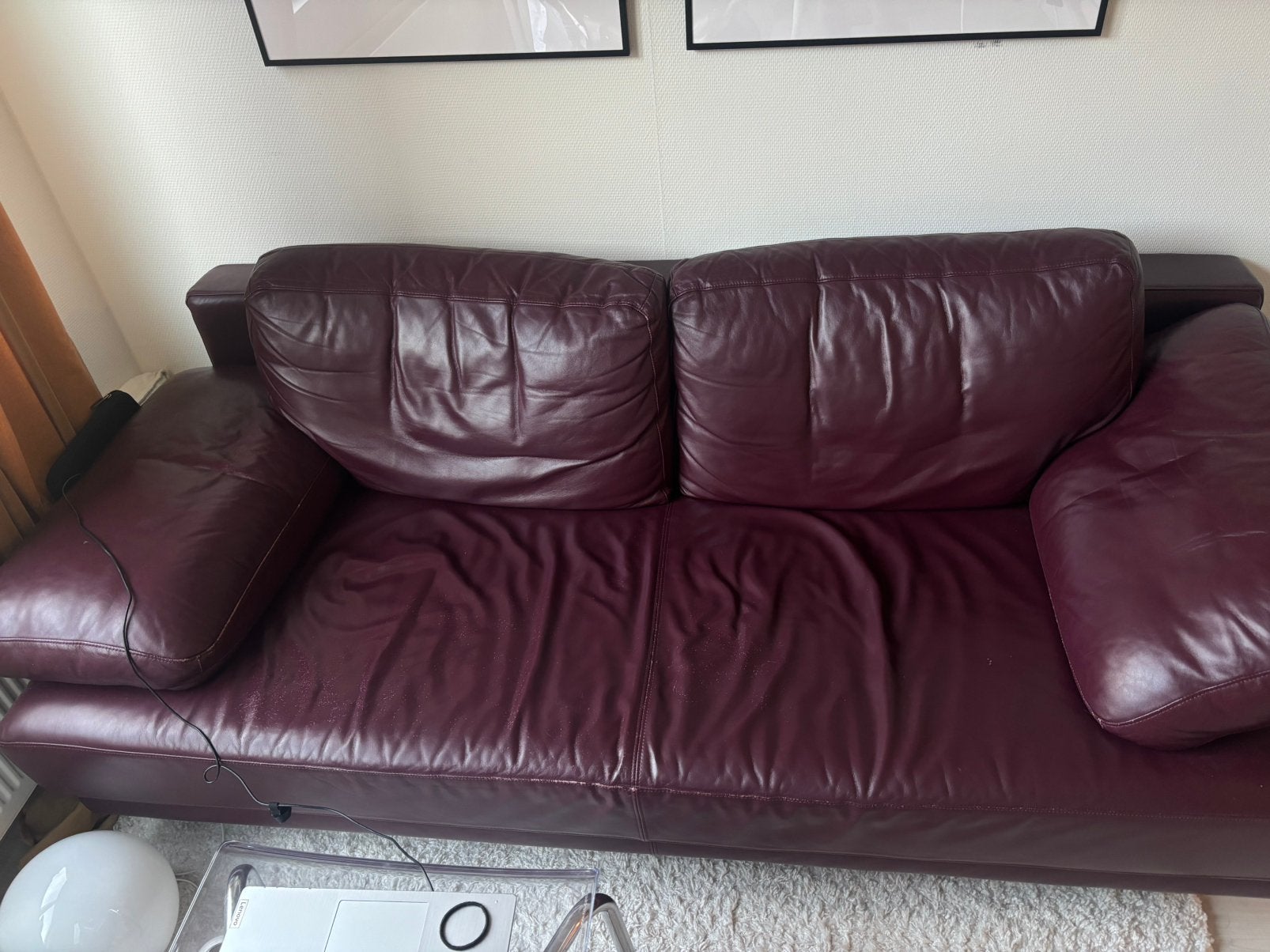 Rolf Benz vintage bank in aubergine kleur, Ophalen, 100 tot 125 cm, Tweepersoons, Leer