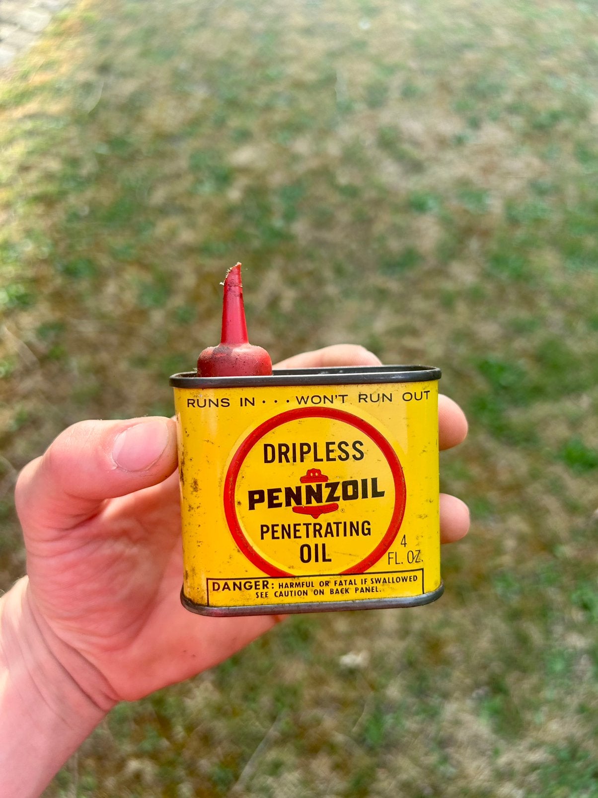 Olieblik olie blik oil can Pennzoil vintage mencave handyoil, Verzamelen, Ophalen of Verzenden, Zo goed als nieuw, Overige