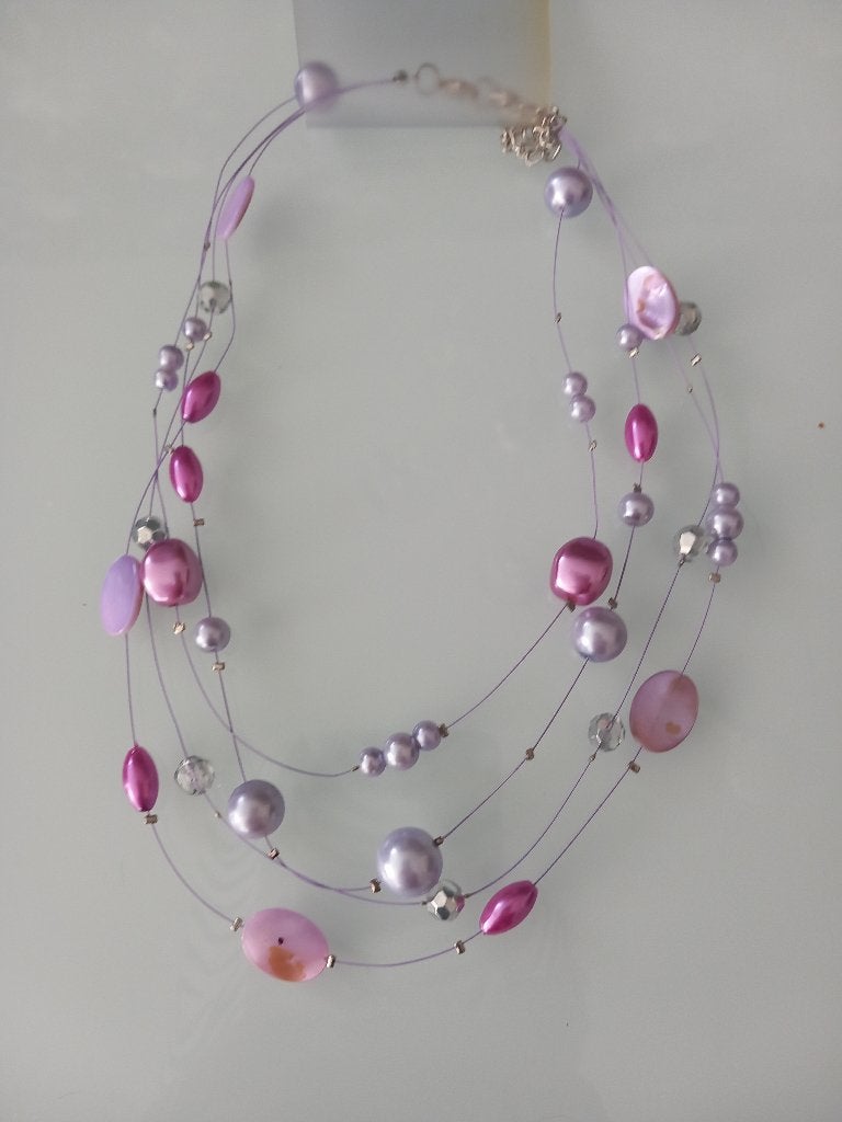 k001 rijtjes ketting  in lila roze of zwart, Sieraden, Tassen en Uiterlijk, Ophalen, Kunststof, Verstelbaar, Zwart