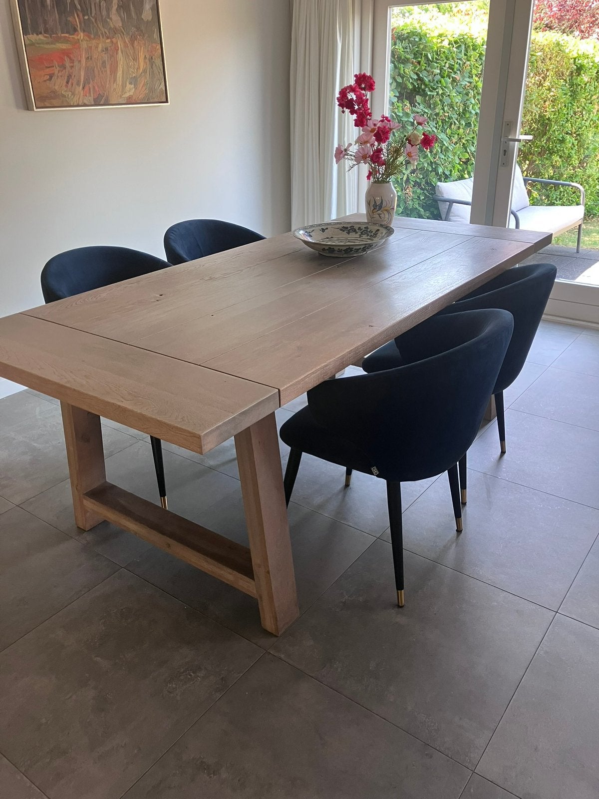 Mooie massief eiken white wash eettafel, Huis en Inrichting, Ophalen, Gebruikt, Eikenhout, 200 cm of meer