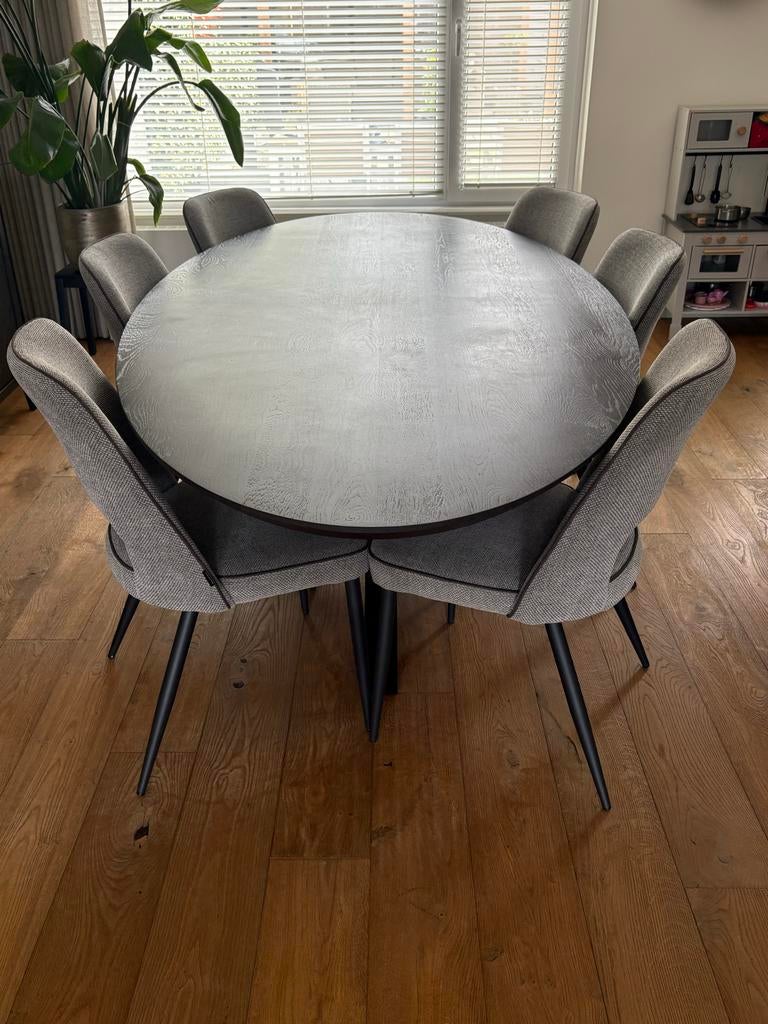 Merk Dutch Oak eiken eettafel + 6 stoelen vh merk MXSOFA, Huis en Inrichting, Tafels | Eettafels, Ophalen, 100 tot 150 cm, Eikenhout