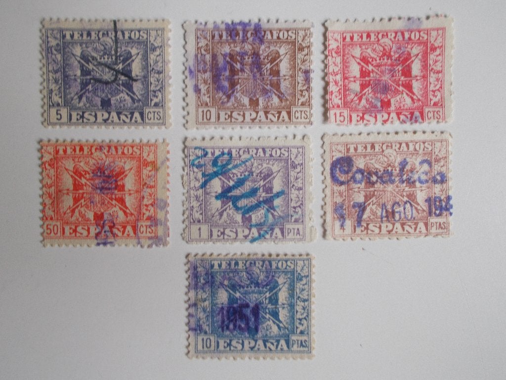 Spanje, Groep Telegraafzegels Jaren '40 - '50., Postzegels en Munten, Ophalen, Gestempeld
