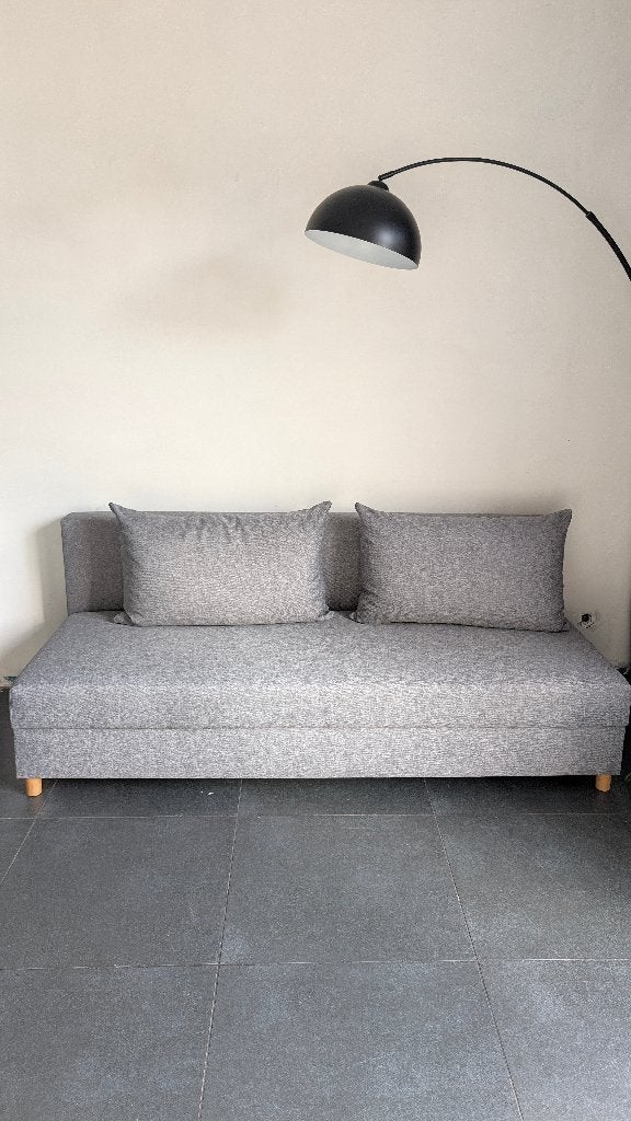Grijze 3-zitsbank in goede staat, Ophalen, Minder dan 75 cm, 150 tot 200 cm, Driepersoons