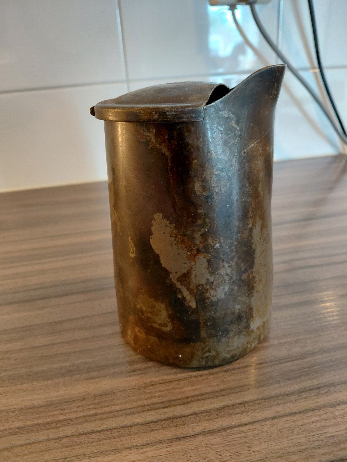 oude antieke tinnen kan maatbeker 19e eeuw mooie patina, Ophalen