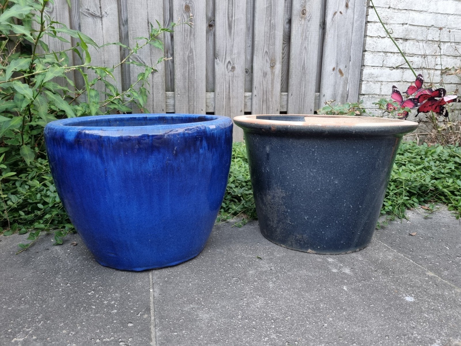 Blauwe bloempotten voor buiten, Ophalen, Rond, Aardewerk, Minder dan 40 cm