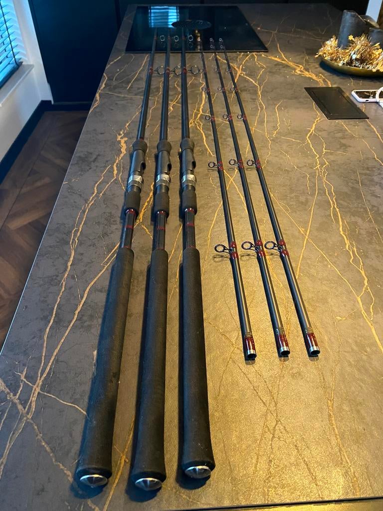 3 zelfbouw hengels karpervissen 10 ft, Watersport en Boten, Hengelsport | Karpervissen, Ophalen, Zo goed als nieuw, Werphengel