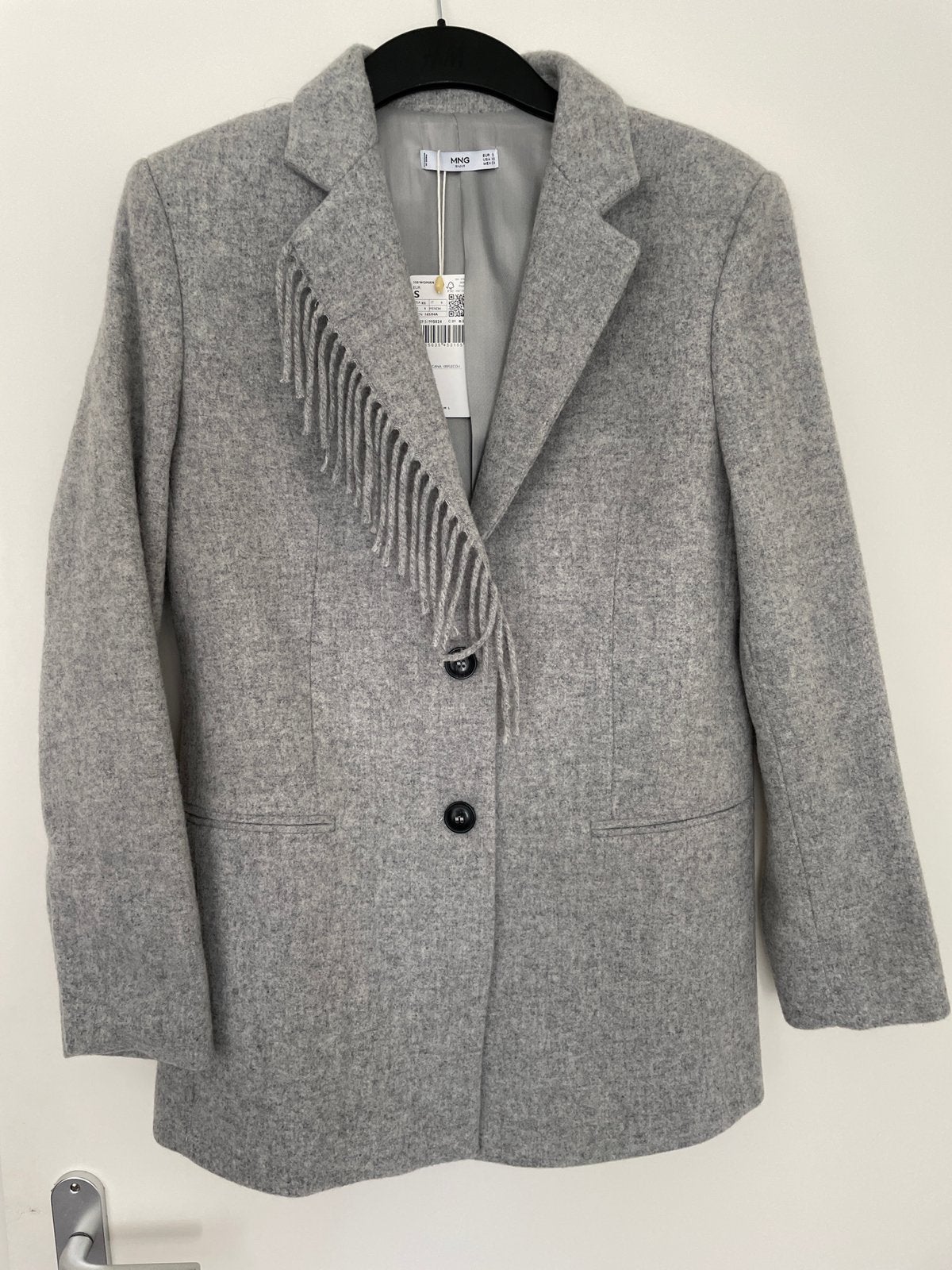 Nieuw met prijsk grijze blazer met 75% wol van Mango mt S, Nieuw, Ophalen of Verzenden, Jasje, Maat 36 (S)