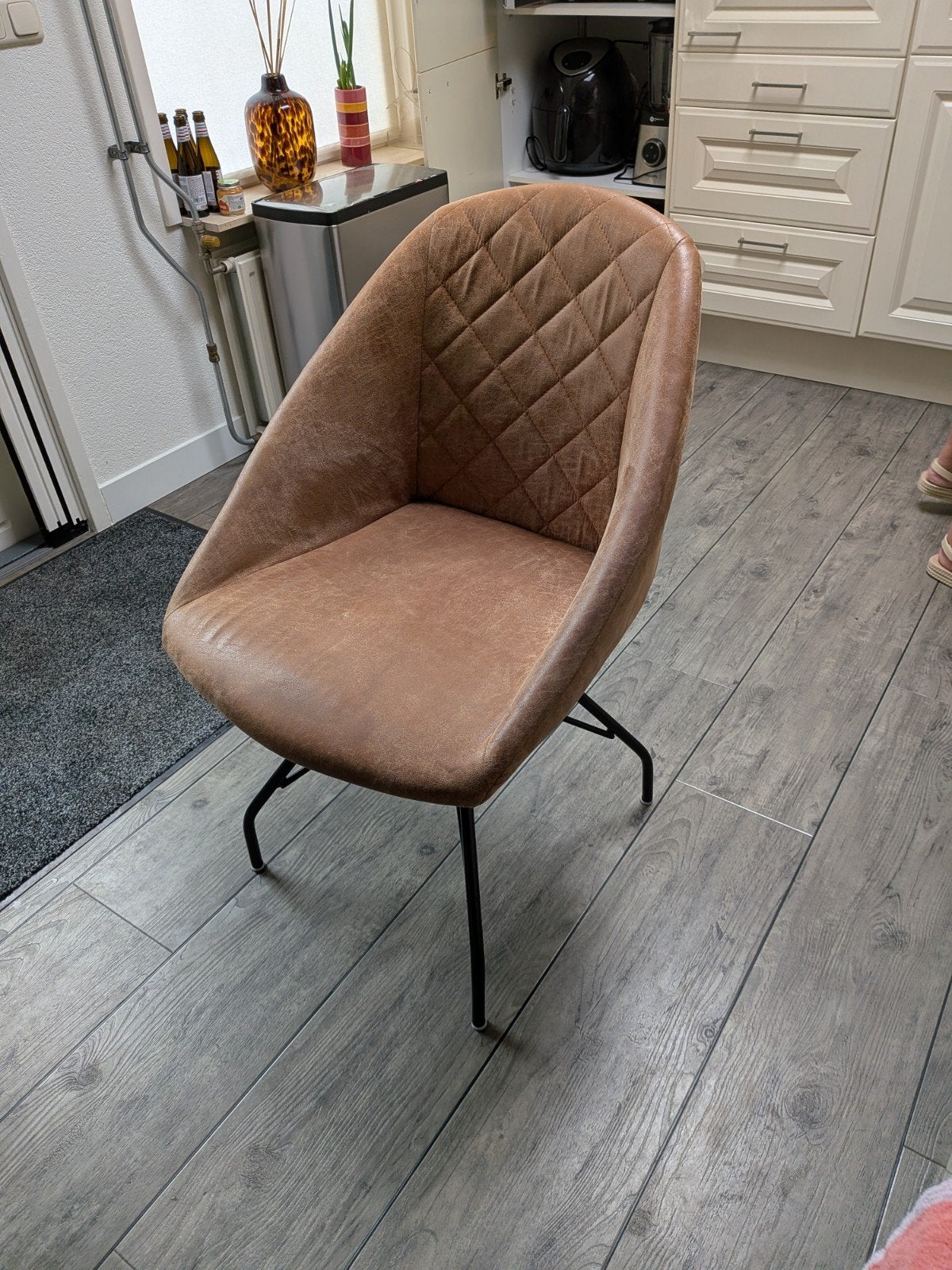 Microleer stoel, zithoogte 50cm, Huis en Inrichting, Stoelen, Ophalen, Gebruikt, Bruin, Overige materialen