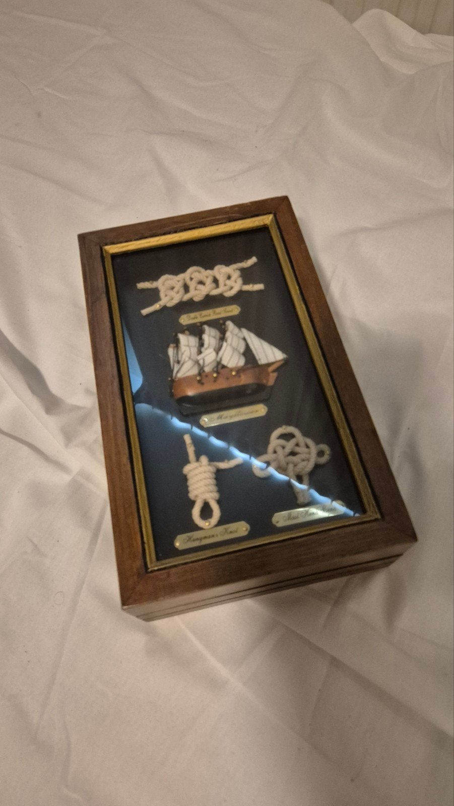 Vintage Maritieme Sleutelkastje met Knopen en Schip, Ophalen, Gebruikt, Bruin, Vintage