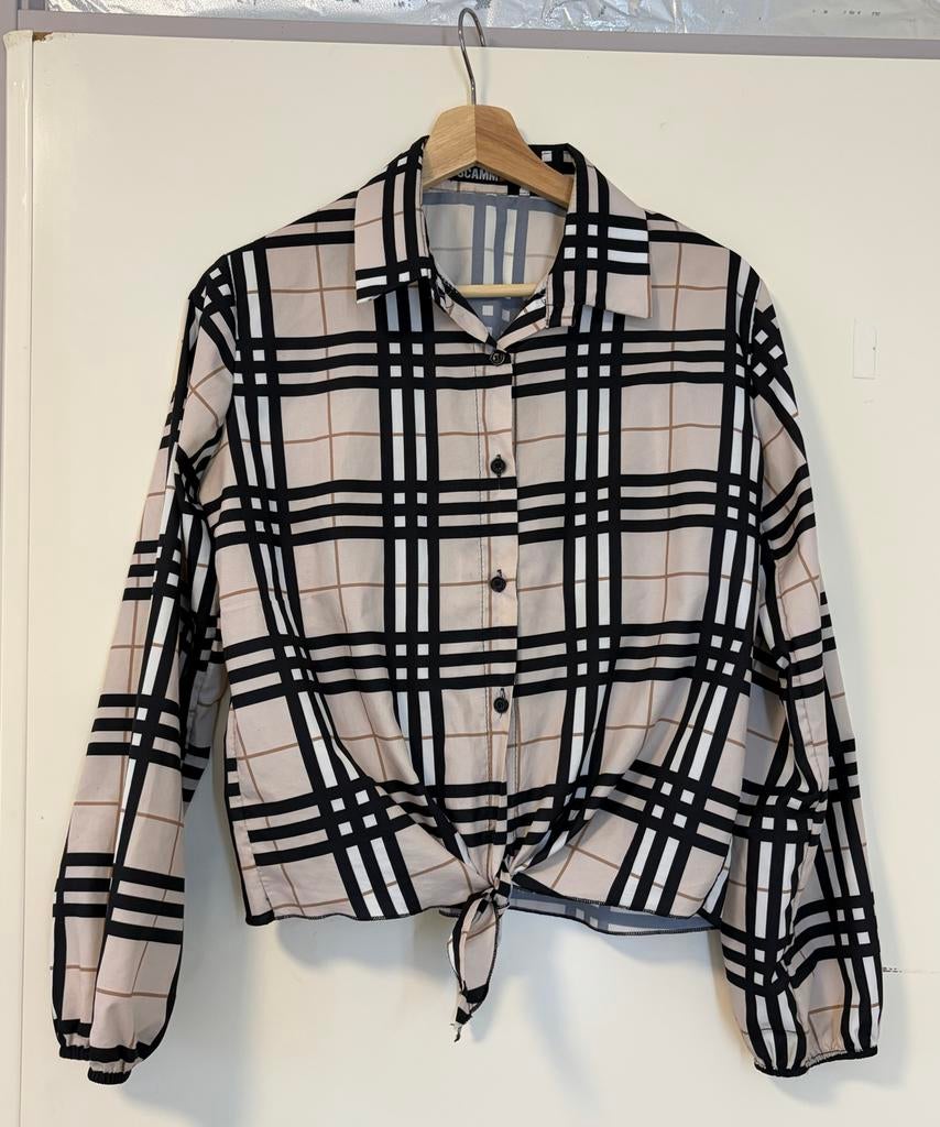 SCAMM Geruite Blouse met Knoopdetail - Maat S/M, Ophalen, Zo goed als nieuw, Maat 36 (S), Beige