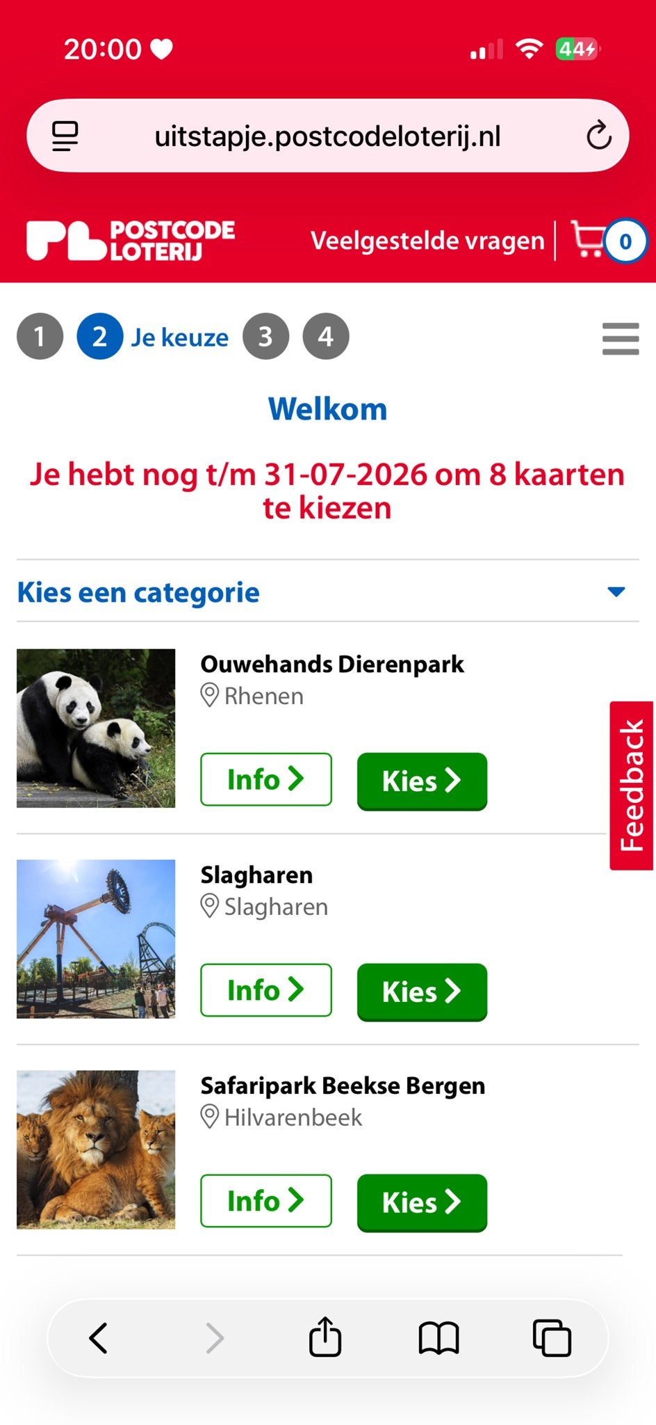 Postcodeloterij uitje 8 kaarten, Drie personen of meer, Ticket of Toegangskaart