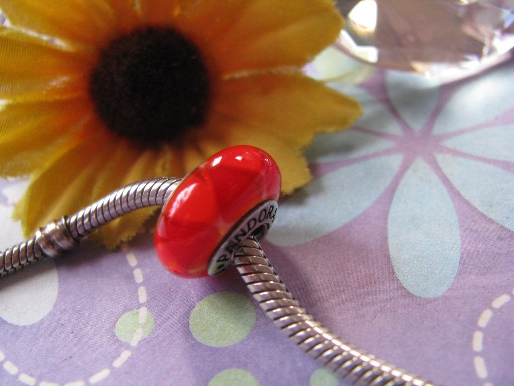 Pandora bedel 790639 = MURANO oranje - rood kleuren, Sieraden, Tassen en Uiterlijk, Bedels, Glas of Kristal, Pandora, Ophalen of Verzenden