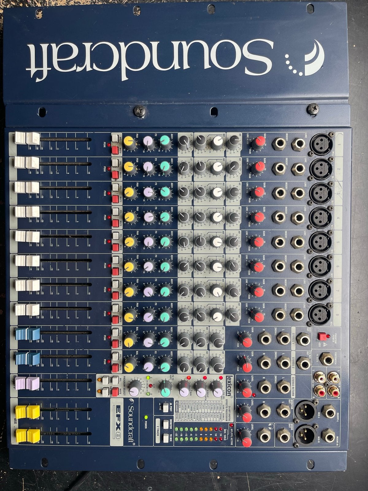 Soundcraft EFX8 Mengpaneel met Lexicon Effecten, Ophalen of Verzenden, Gebruikt, 5 tot 10 kanalen, Microfooningang