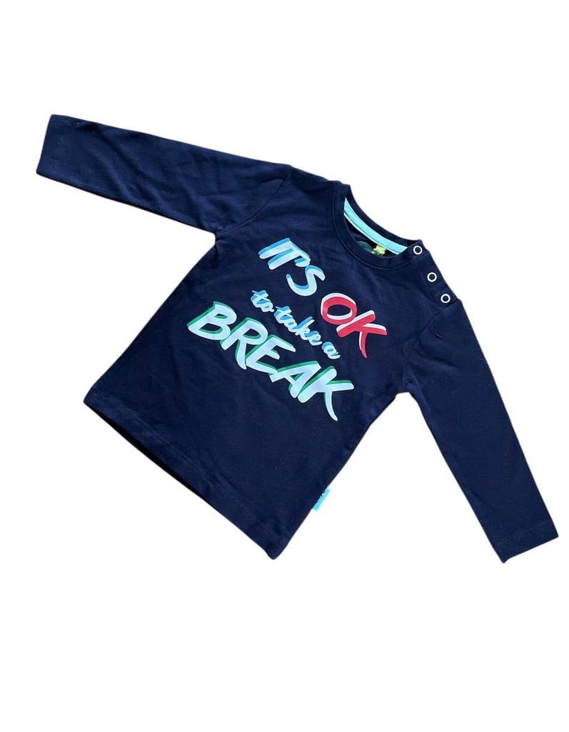 O'Chillie Donkerblauwe Longsleeve 'It's ok to take a break', Kinderen en Baby's, Babykleding | Maat 80, Ophalen of Verzenden, Nieuw