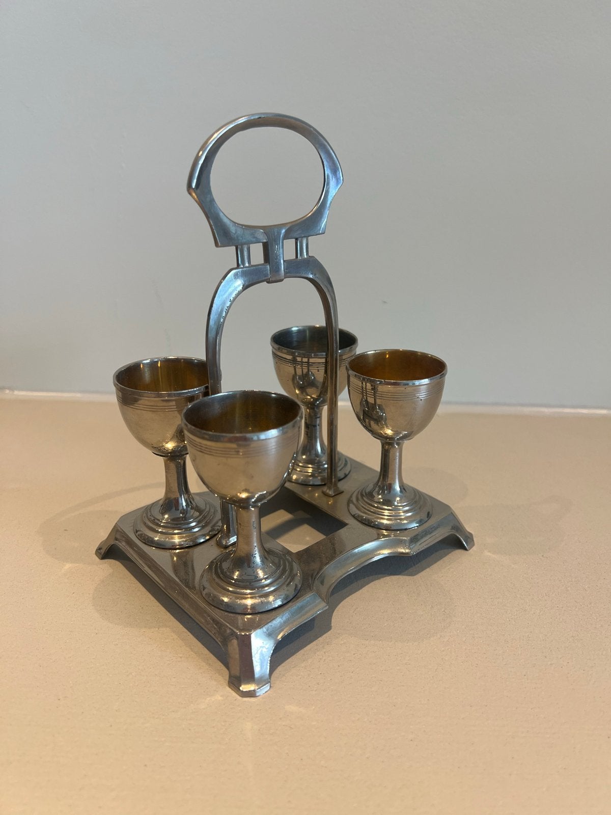 Antieke Jugendstil Eierdopjes Set met Houder, Ophalen of Verzenden