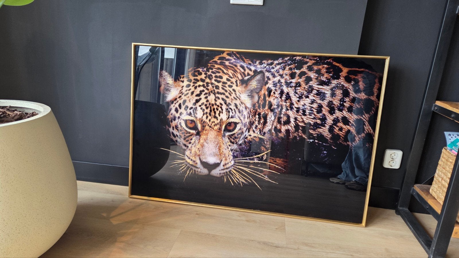PTMD Luipaard Schilderij met Gouden Details - 120x80cm, Ophalen, Zo goed als nieuw, Schilderij, 100 tot 125 cm