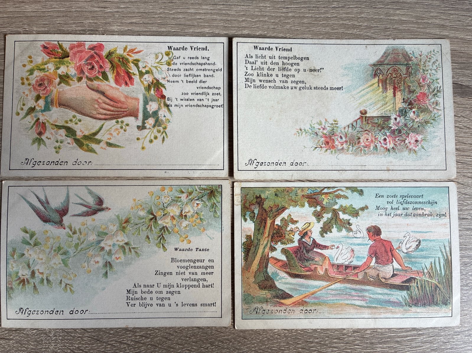 4 Oude Nieuwjaarsbriefkaarten Afgezonden door, Ophalen of Verzenden, Voor 1920, Gelopen