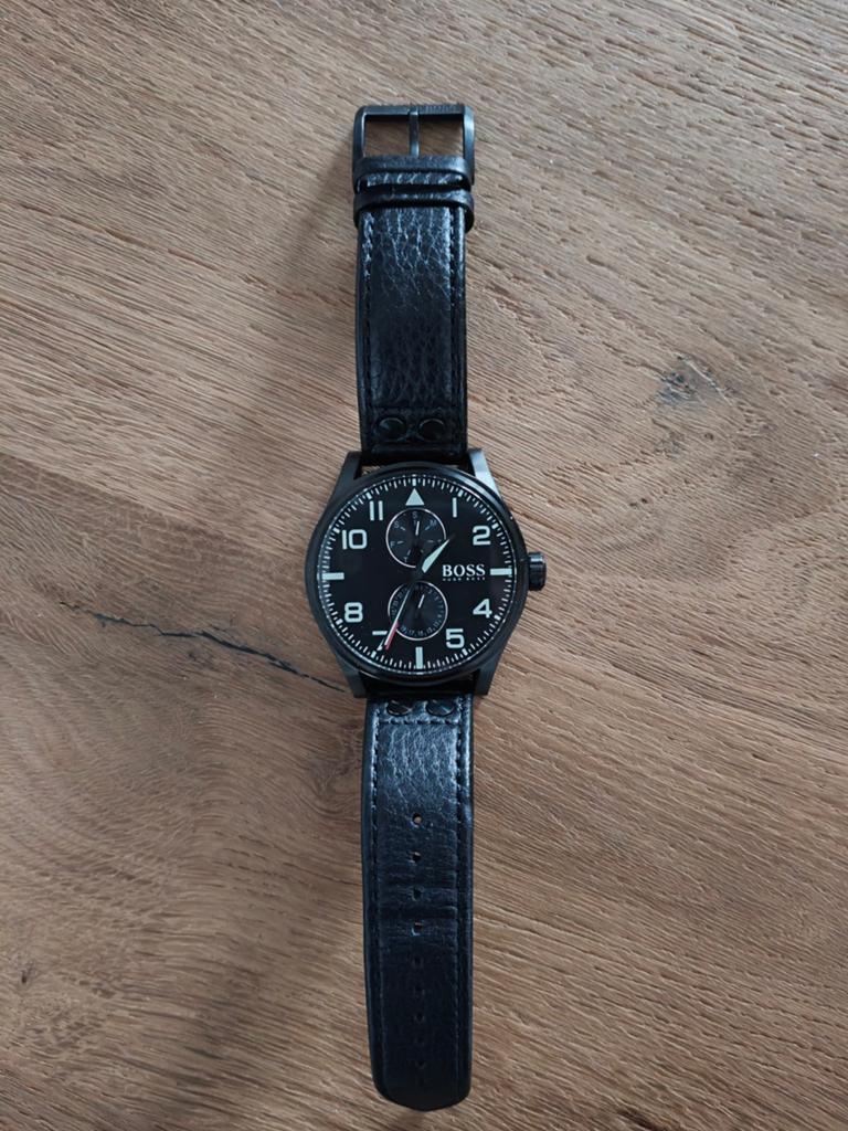Hugo Boss Aero Pilot Herenhorloge - Zwart, 46mm, Sieraden, Tassen en Uiterlijk, Horloges | Heren, Overige merken, Staal, Polshorloge