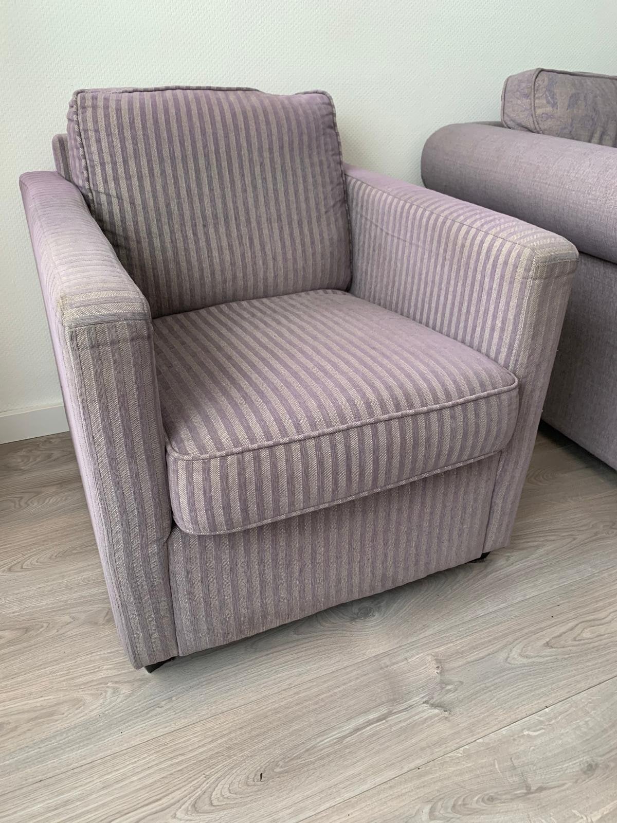 Comfortabele fauteuil met streepdessin, Huis en Inrichting, Fauteuils, Ophalen, Gebruikt, Klassiek, Comfortabel, 75 tot 100 cm