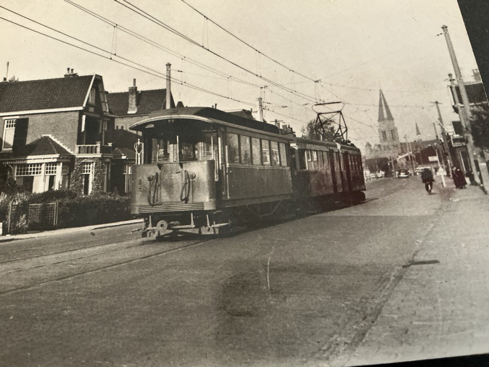 Fotokaart Sassenheim Hoofdstraat met tram., Verzenden, Gebruikt, Kaart of Prent