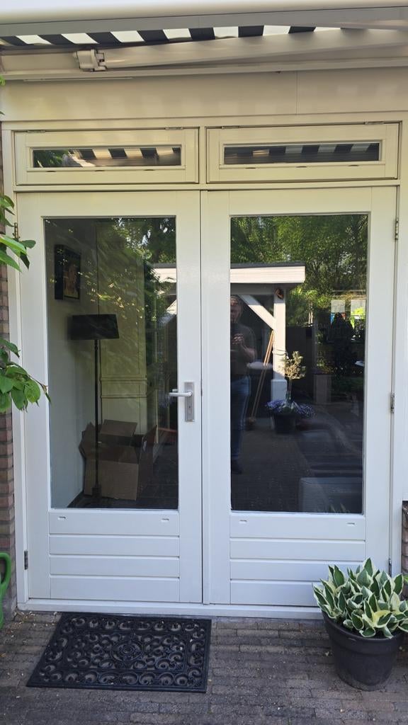 Dubbele openslaande deuren met hardhouten kozijn, Doe-het-zelf en Verbouw, Deuren en Horren, Ophalen, Gebruikt, 120 cm of meer