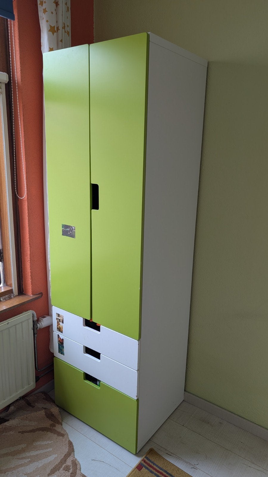 Groene kledingkast met lades en hangruimte - 193x60x51 cm, Gebruikt, 50 tot 100 cm, 150 tot 200 cm, Overige houtsoorten