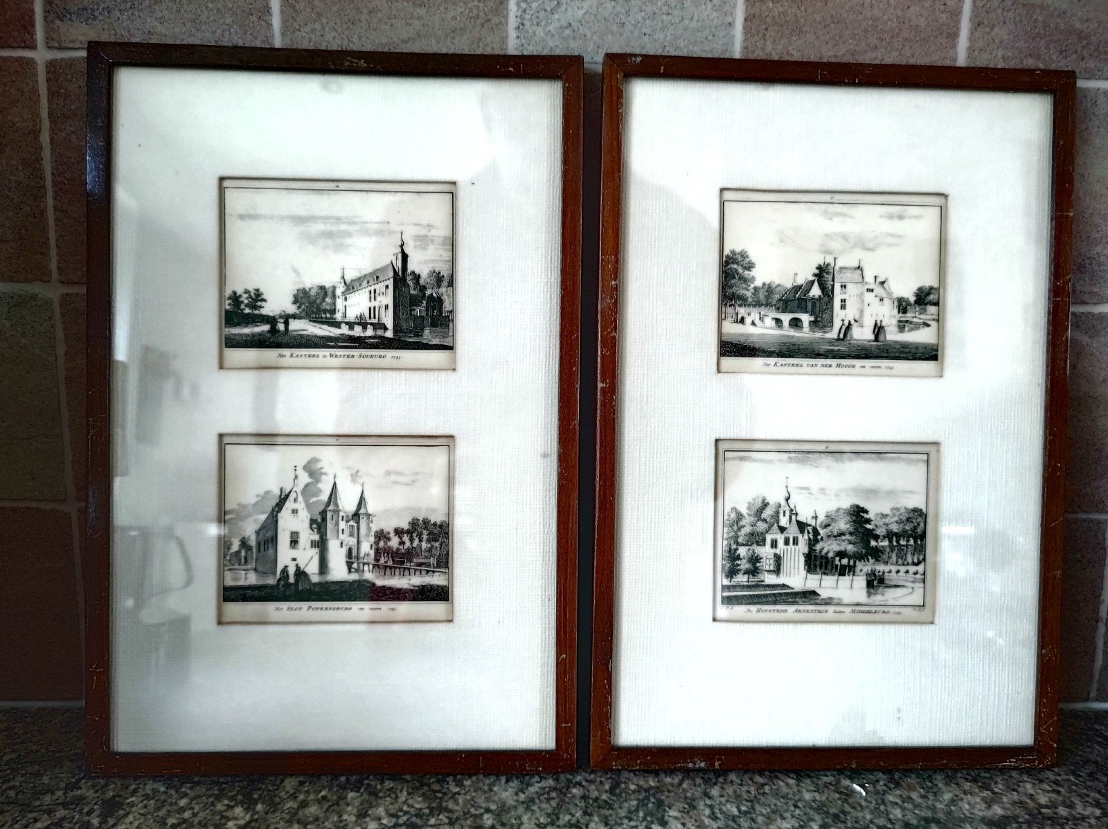 Vier oude pentekeningen van oude Zeeuwse verdwenen kastelen, Antiek en Kunst, Ophalen of Verzenden