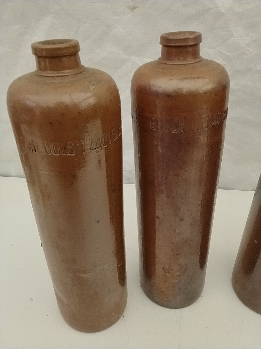 Set van 4 antieke jeneverflessen - 30 cm hoog, Ophalen of Verzenden