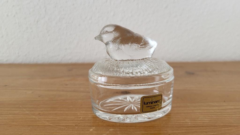 Luminarc (Verrerie d'Arques) snuisterijendoosje vogel, Ophalen, Zo goed als nieuw, Glas