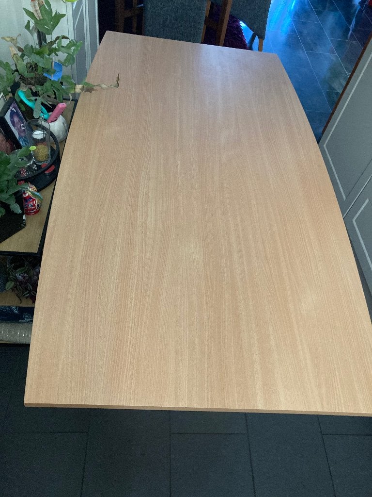 6 persoons lichte houten eetkamertafel, Ophalen, Gebruikt, 50 tot 100 cm, Vijf personen of meer