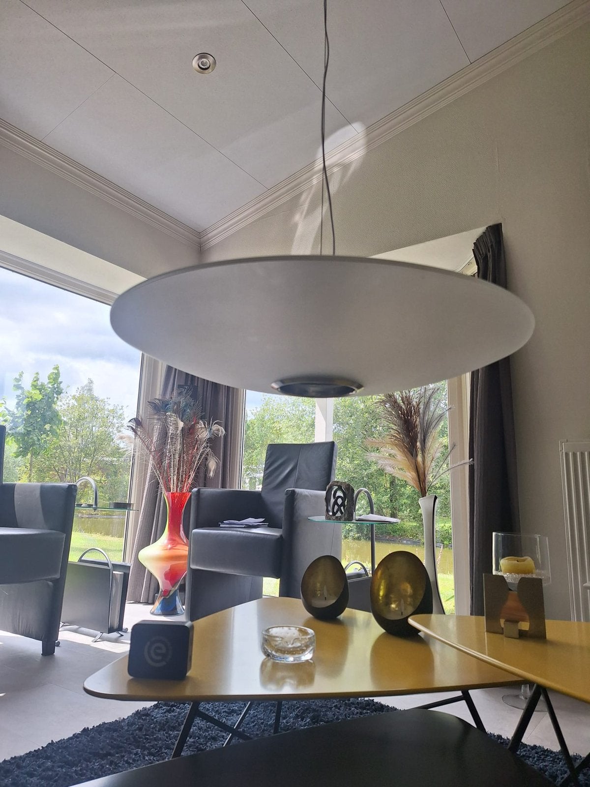 Design hanglamp, Huis en Inrichting, Lampen | Hanglampen, Ophalen of Verzenden, Zo goed als nieuw, Glas