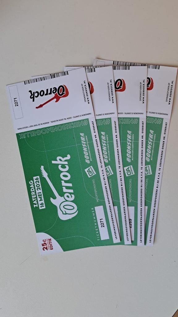 oerrock zaterdag 16 Mei, Tickets en Kaartjes, Evenementen en Festivals, Drie personen of meer