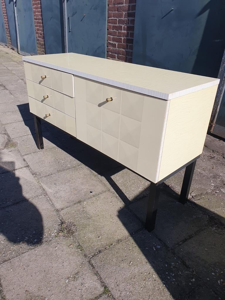 Seventies TV kast., Gebruikt, 100 tot 150 cm, 25 tot 50 cm, Met lade(s)