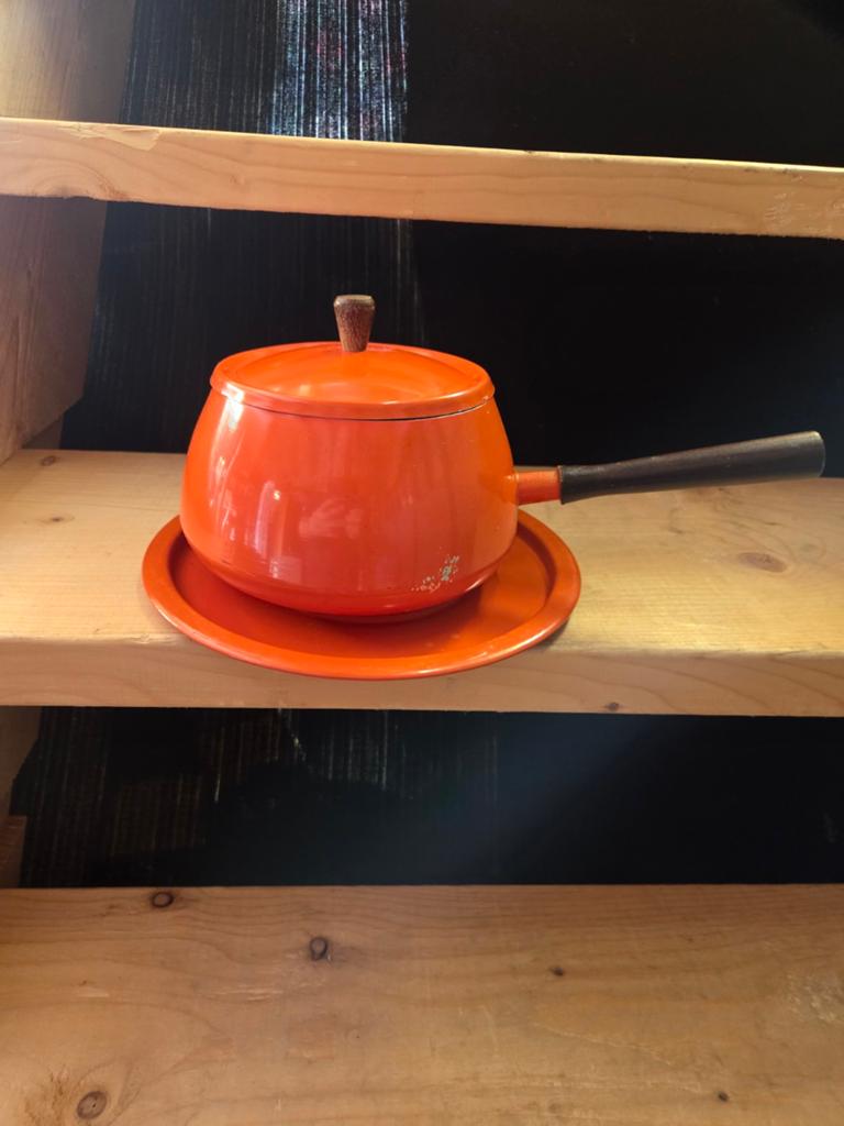 Vintage retro oranje kaas fondue setje, pannetje, Ophalen, Huis en Inrichting