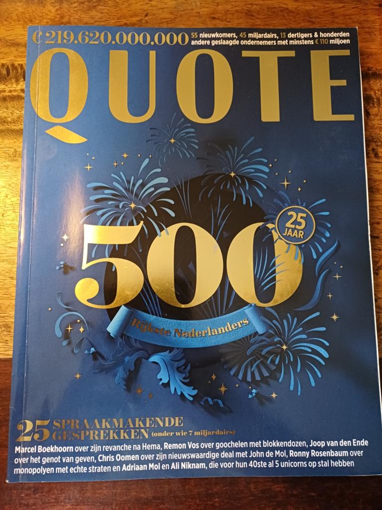 Quote 500 editie 2021 - Rijkste NLers - 25 Jaar Jubileum, Ophalen of Verzenden, Gelezen, Overige typen