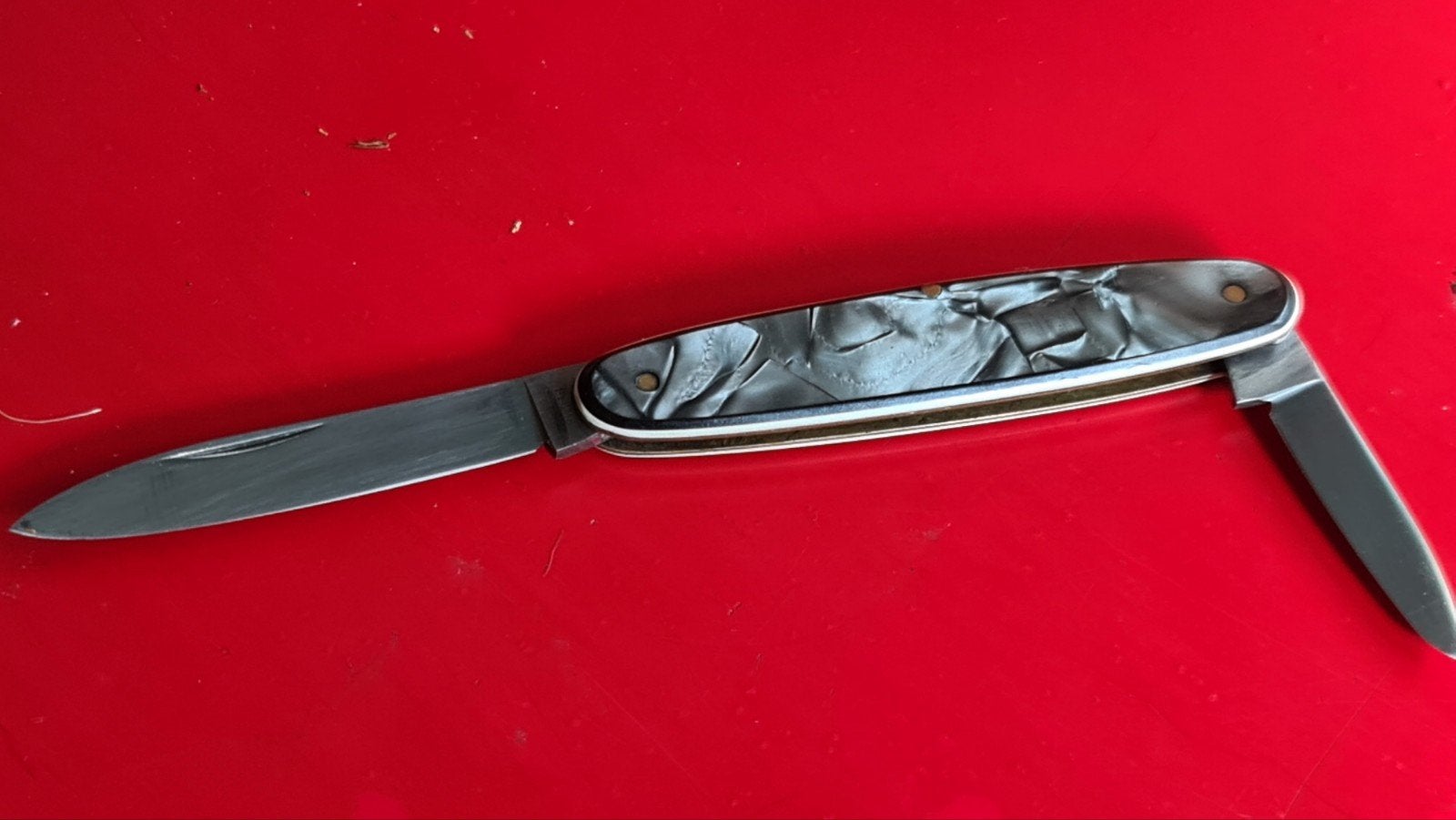 Vintage Zakmes - ROSTFREI - Grijs Parelmoer Look Handvat, Ophalen of Verzenden
