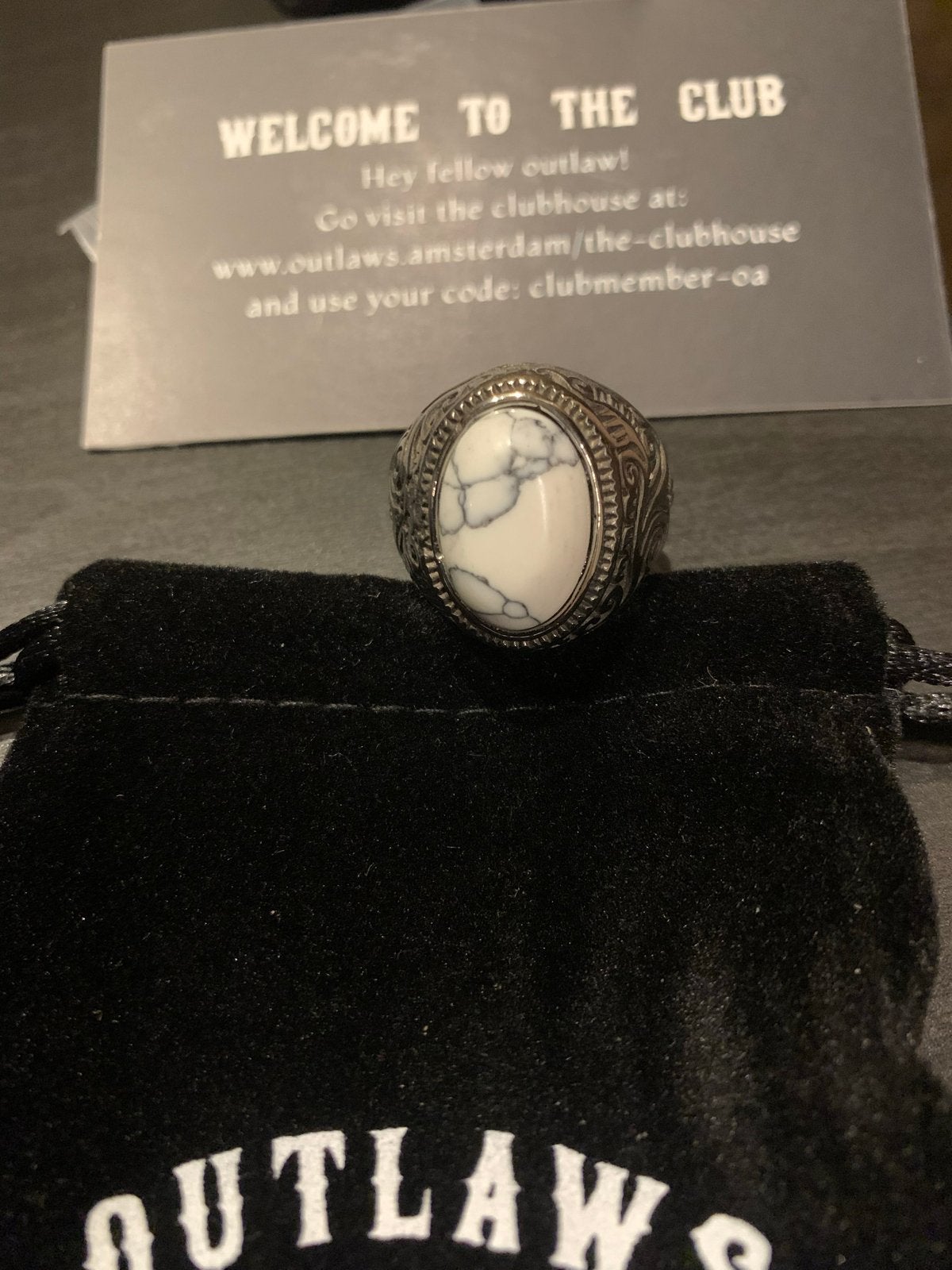 Outlaws Amsterdam RVS Ring met witte steen - Nieuw, IJzer of Staal, Wit, Nieuw, Ophalen of Verzenden