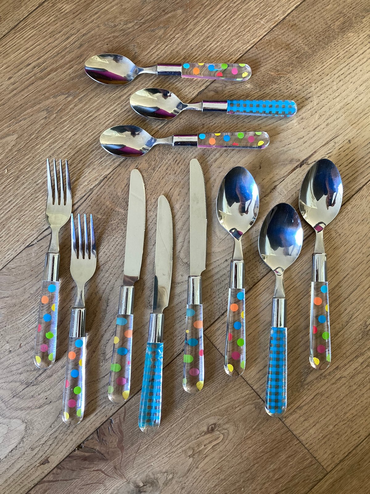Hema retro vintage bestek doorzichtig print polkadot ruit, Huis en Inrichting, Ophalen of Verzenden