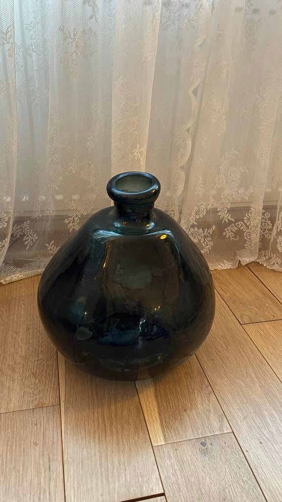 IKEA petrolgroene vaas, Gebruikt, Ophalen of Verzenden, Glas, Minder dan 50 cm