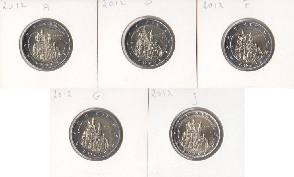 Duitsland 2 Euro Set "Kasteel Neuschwannstein Bayern" 2012, Postzegels en Munten, Munten | Europa | Euromunten, Ophalen of Verzenden