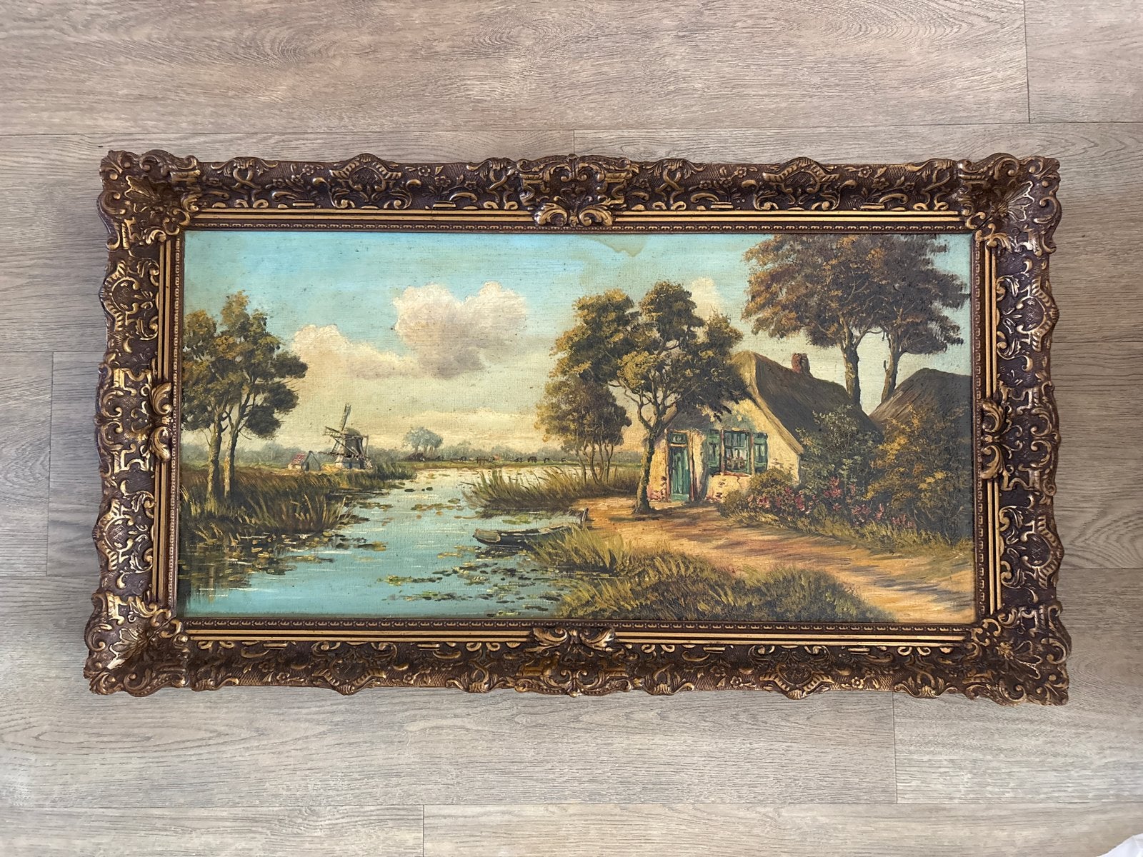 Oud Hollands Landschap Schilderij met Molen en Boerderij, Ophalen, Doek, Oud hollands, Landschap