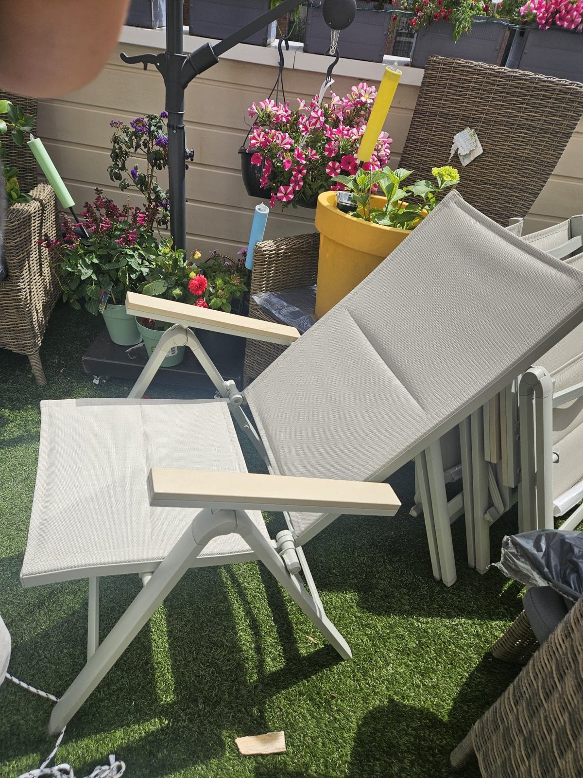 4x Center Parcs verstelbare tuinstoelen, Tuin en Terras, Tuinstoelen, Ophalen, Gebruikt, Aluminium, Inklapbaar