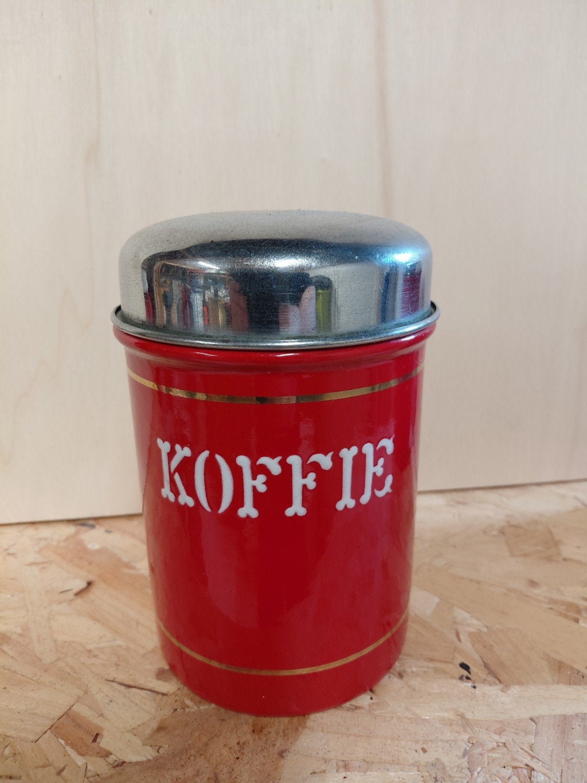 Vintage rode emaille koffie bewaarbus, Ophalen of Verzenden