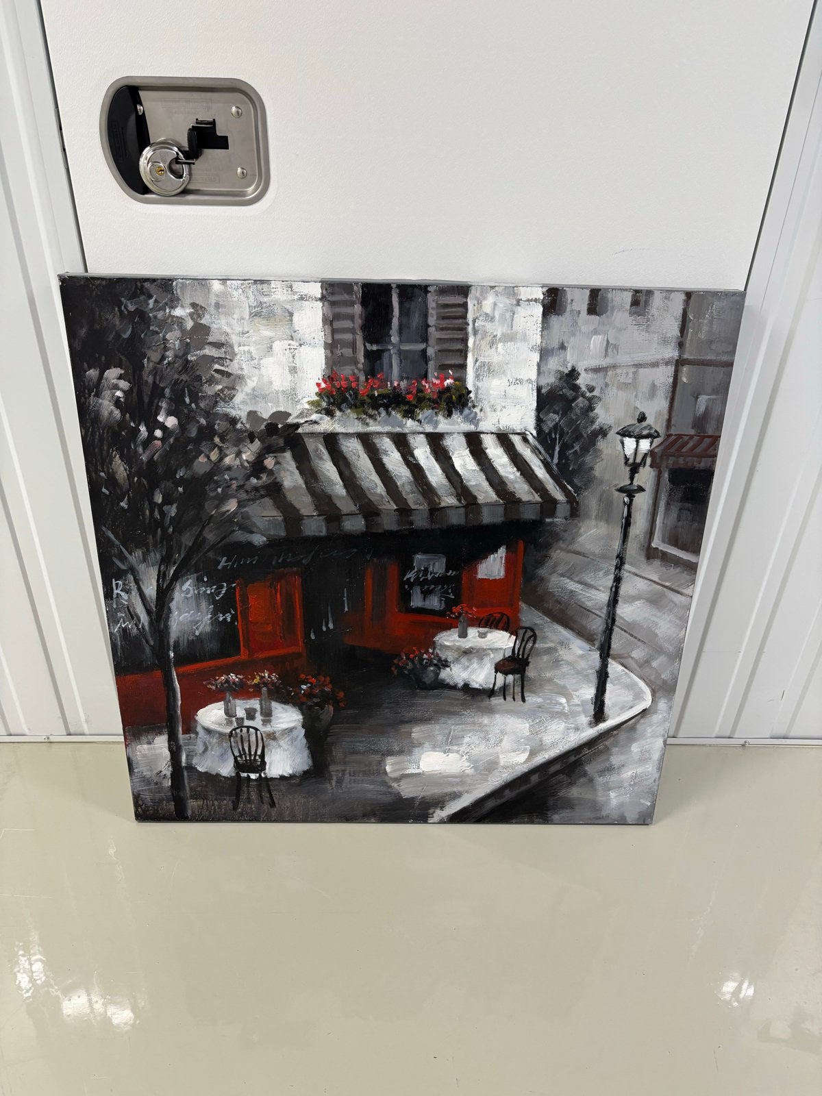 Schilderij Parijs Café Rood Zwart Wit, Ophalen, Handgeschilderd, Olieverf, Stadsgezicht