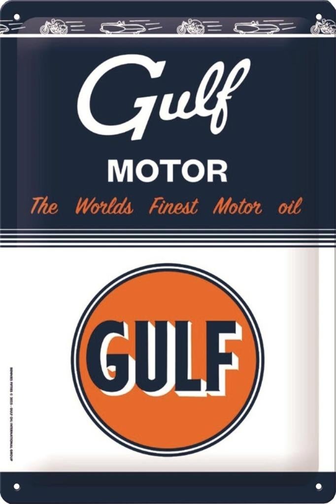 Gulf 1920 Logo. Metalen wandbord in reliëf 20 x 30 cm., Nieuw, Ophalen of Verzenden, Nostalgic Art, Reclamebord