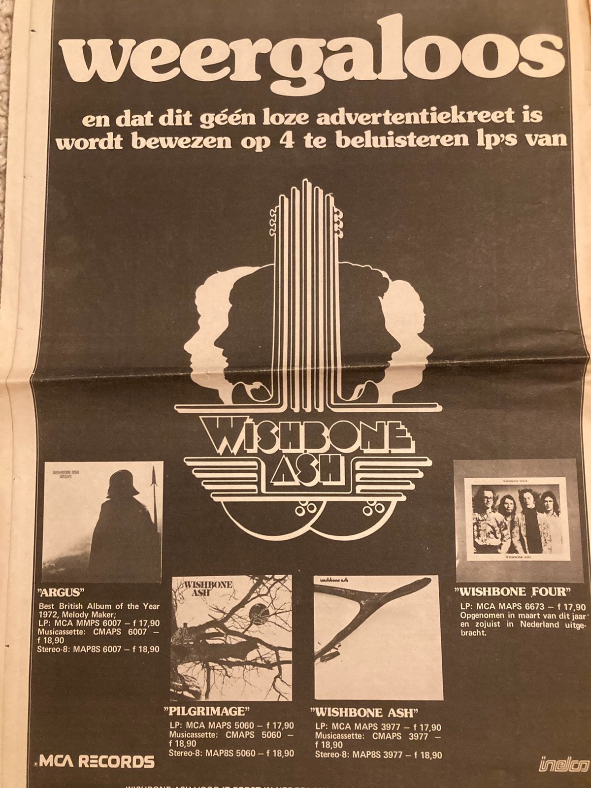Paginagrote A3 advertentie WHISHBONE ASH release, Ophalen of Verzenden, Zo goed als nieuw