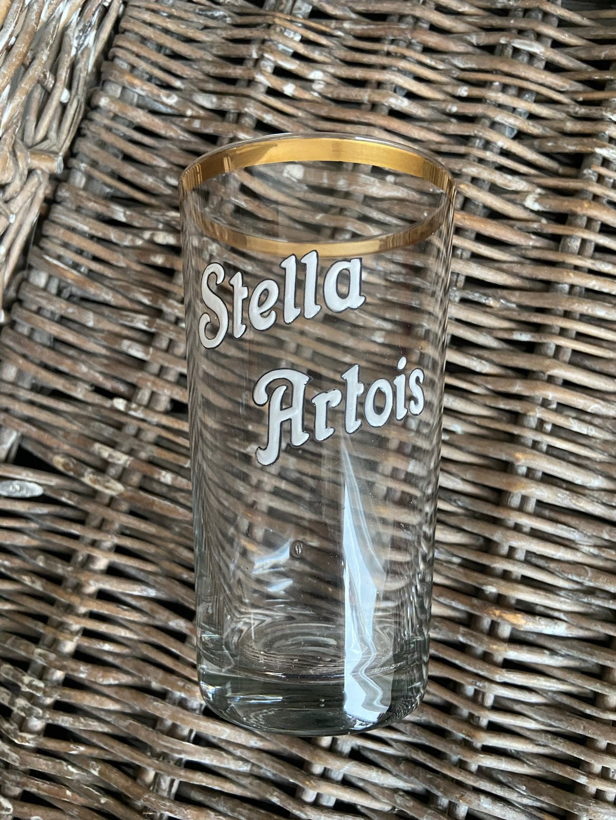 Vintage Stella Artois glas met gouden rand, Antiek en Kunst, Antiek | Glas en Kristal, Ophalen of Verzenden