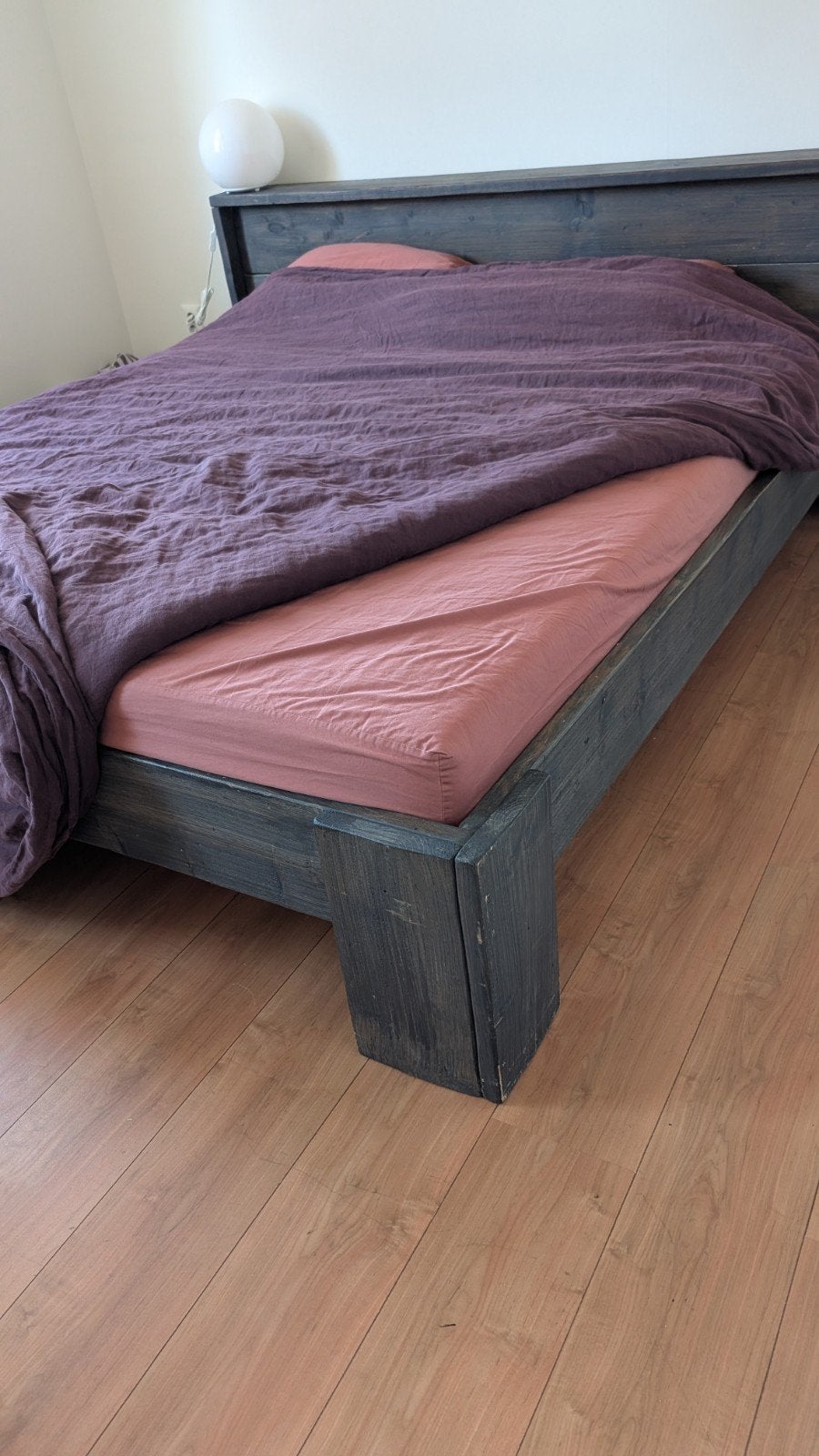 Steigerhouten tweepersoonsbed Emma, Ophalen, Bruin, Steigerhout, Tweepersoons