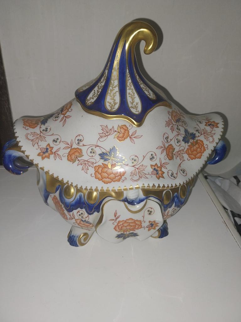 Sevres blue porcelain soup tureen handpainted, Ophalen of Verzenden