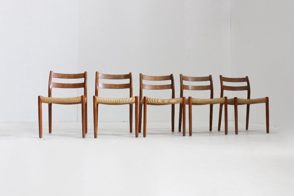 5 x Vintage Deense eetkamer stoelen Niels Otto Moller, Gebruikt, Bruin, Design, Vijf, Zes of meer stoelen